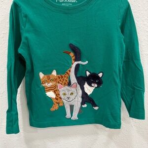 Mini Boden Teal Shirt with Cat Trio Embroidery